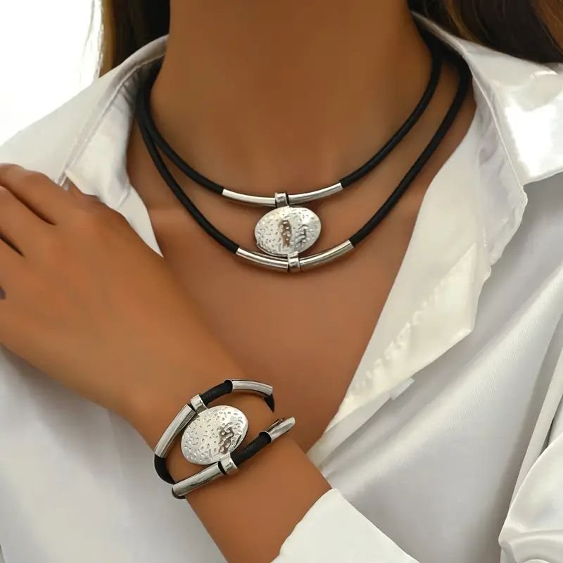 Elegant Black and Silver Jewelry Set Back View